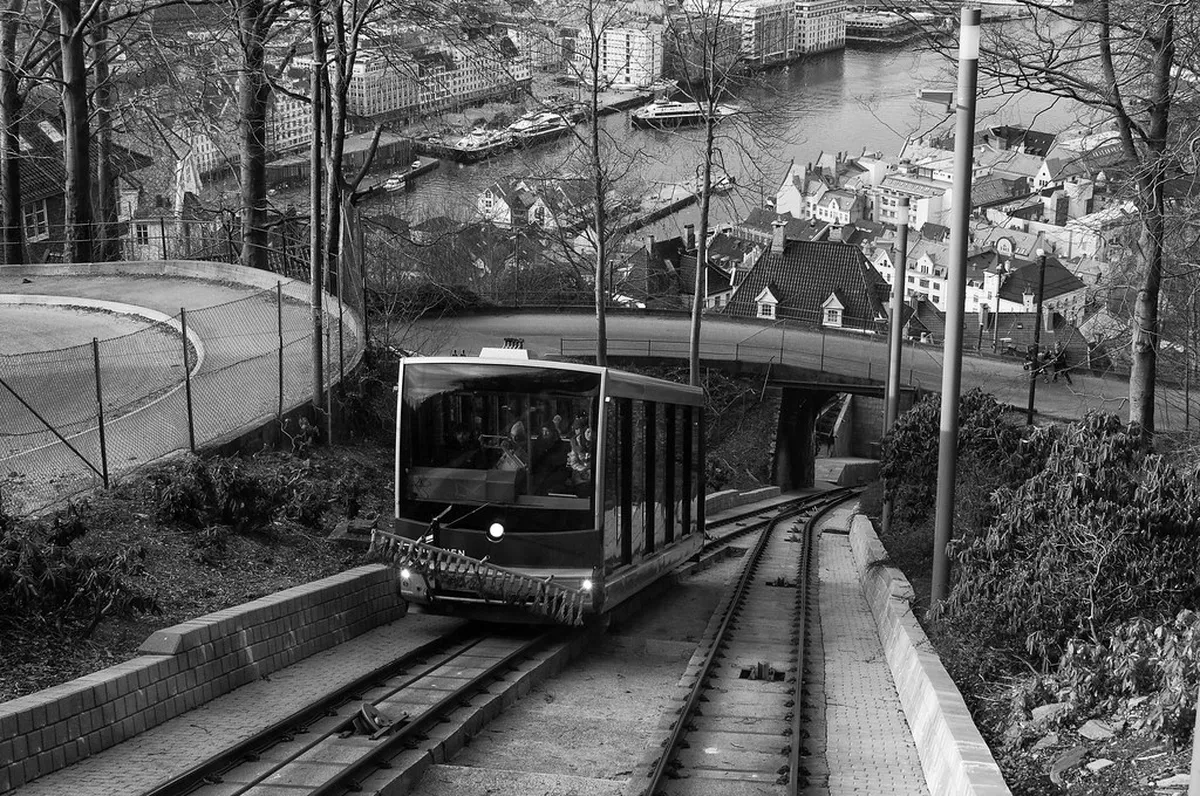 Fløyen Fløibanen Funicular in Bergen, Norway